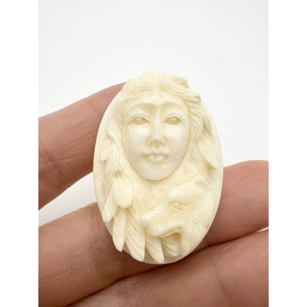 Vintage Hand carved Woman And Dog Unmounted